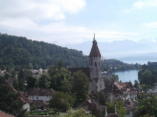 Looking out toward Lake Thun from Thuner Schlossberg (castle)